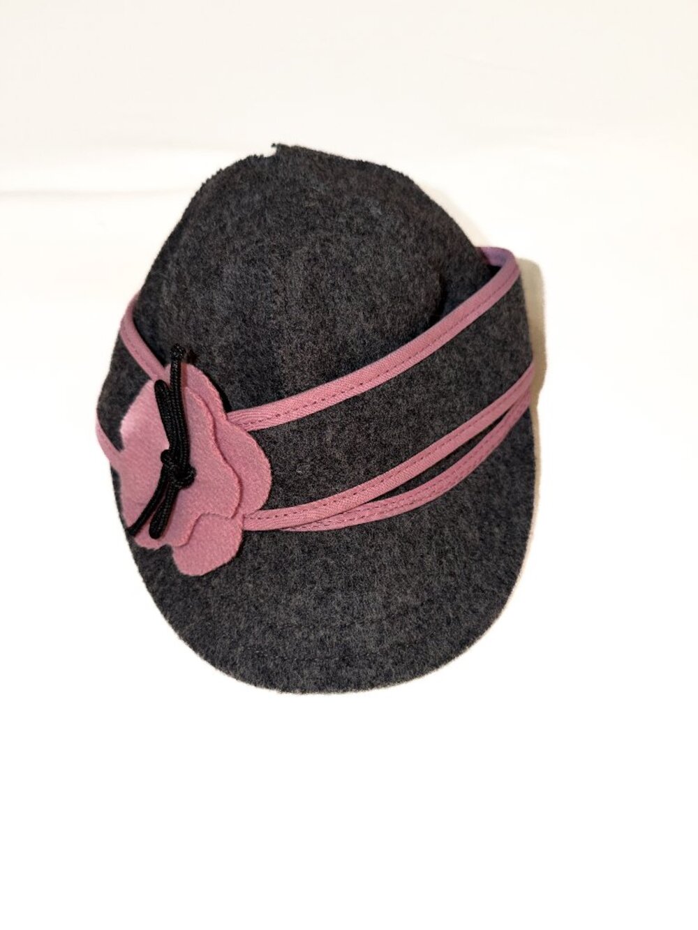 Girls Grey stormy Kroger wool Cap with Pink Flower Trim - Kids Accessories